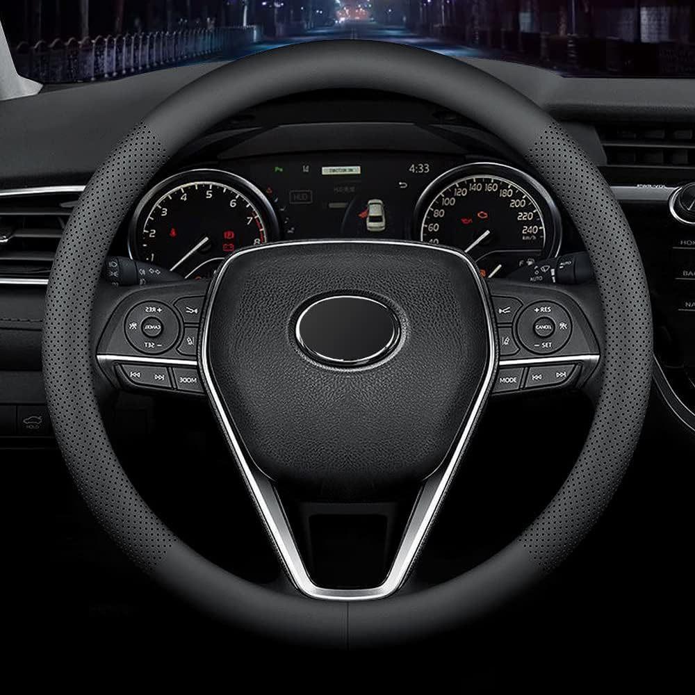 For Cadillac Napa all-season genuine leather car steering wheel cover 15 inches 38 cm non-slip breathable black handle cover
