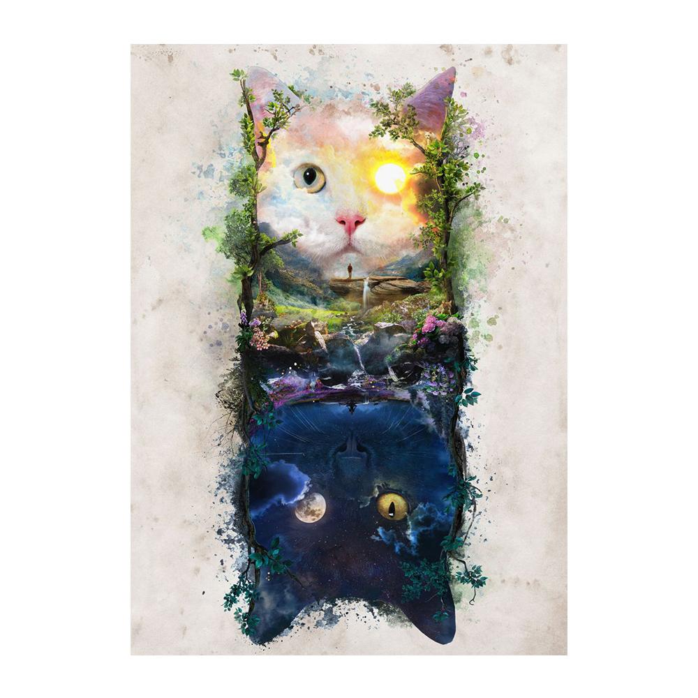 Царство кошек Птица Волк Картина на холсте День или ночь Пейзаж и постеры с животными Печать Настенные художественные фотографии Идеальное украшение для гостиной Домашнее украшение Куадрос