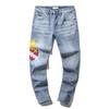 Fashion American High Street Hole & Patch Trendy Retro Straight Ami Denim Pants