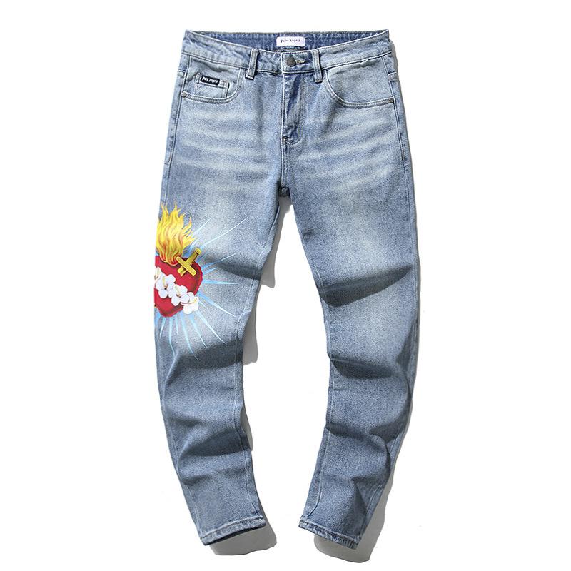 Fashion American High Street Hole & Patch Trendy Retro Straight Ami Denim Pants