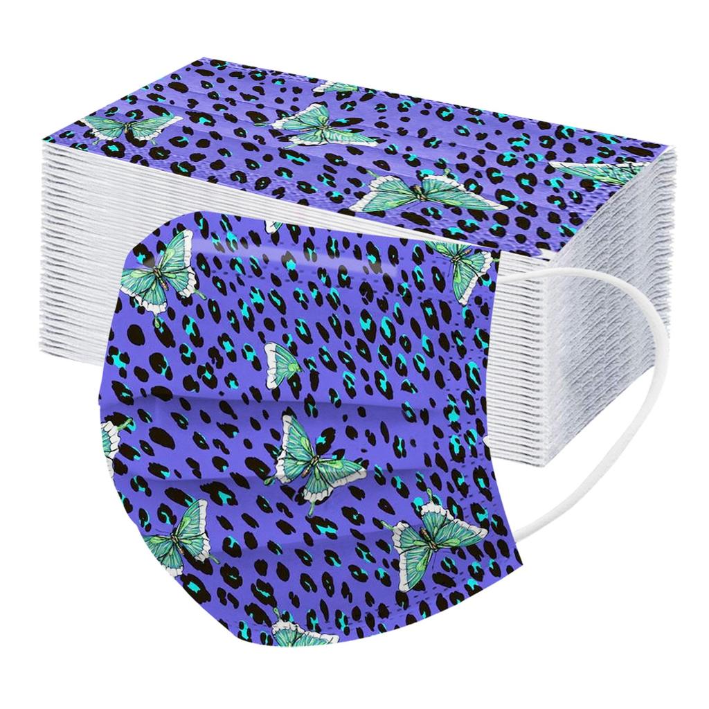 50PCS Adult Leopard Print Plus Butterfly Three-Layer Disposable Protective Mask