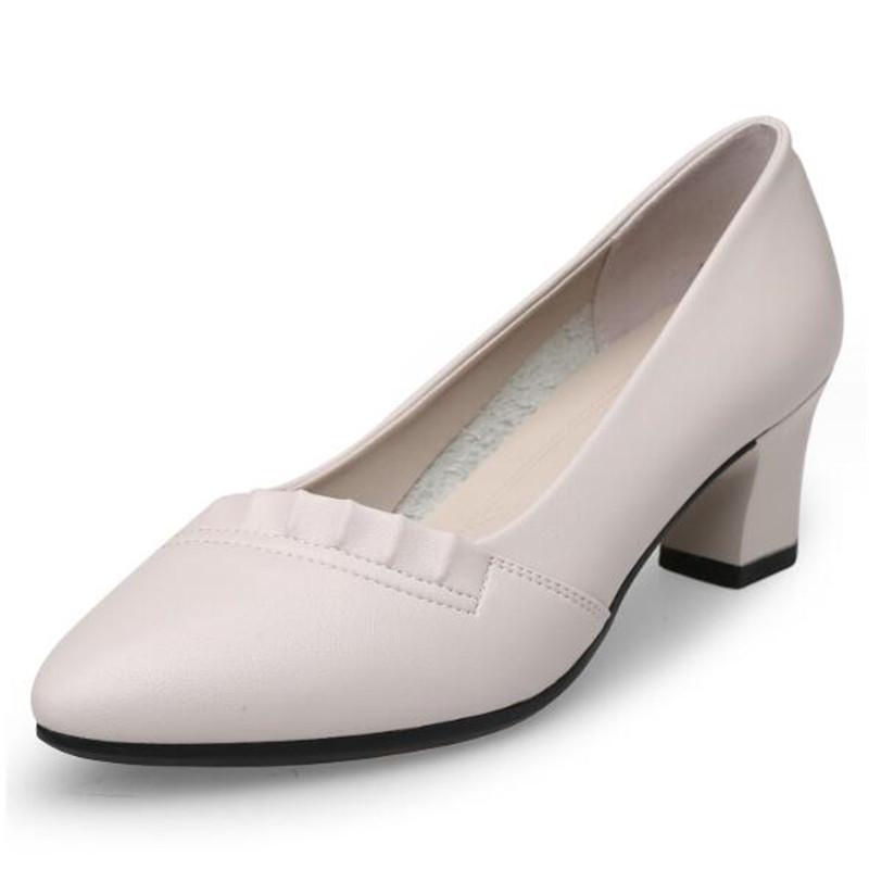 High Quality Thick Heeled Single Shoes Women's 2025 New High Heeled Shallow Mouth Comfortable Genuine Leather Office Women Shoes