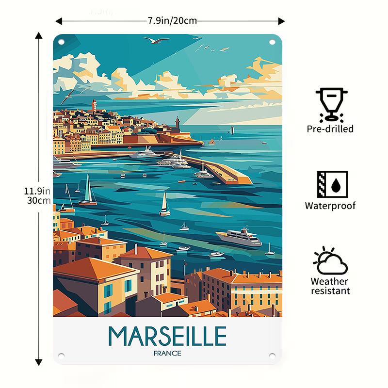 Vibrant Marseille France Art Iron Sign Vintage Wall Decor for Home Bar Cafe Garage Bathroom Easy To Hang cmInch