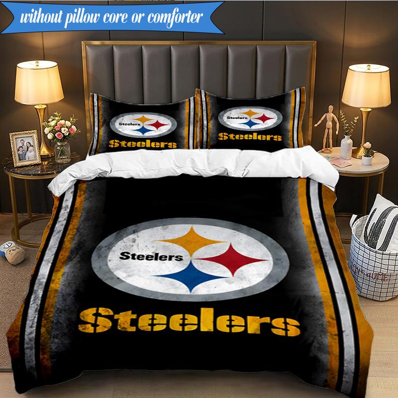 Pittsburgh Steelers Logo 3pcs Bedding,Including 1pc Duvet Cover And 2pcs Pillowcases Perfect for Christmas,Ideal for Bedroom, Dormitory