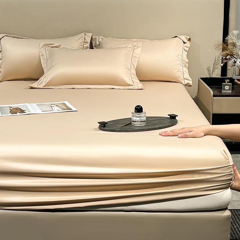 Smooth Mulberry Silk Fitted Sheet High End Ice Silk Mattress Cover with Elastic Bands for Single Double Queen King Bed 140/160