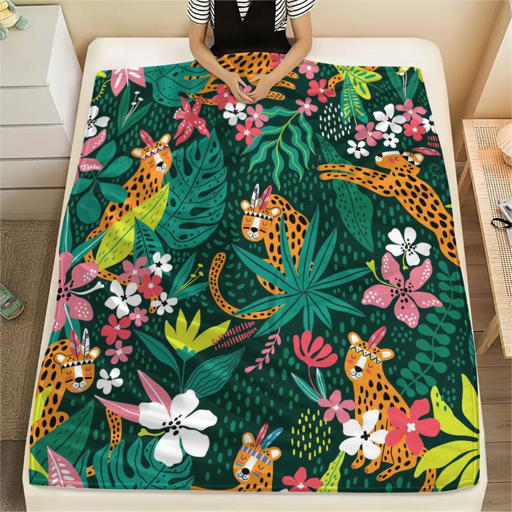 1 шт. Фланелевое одеяло с принтом леопарда из джунглей, Высокое качество, Удобное для всех сезонов, Декор для дома, Тепло и уют, Идеально для рождественских подарков