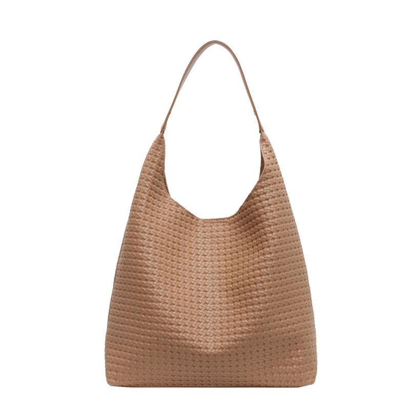 Simple Color Solid Large Capacity Women Casual Woven Tote Bag For Commuting
