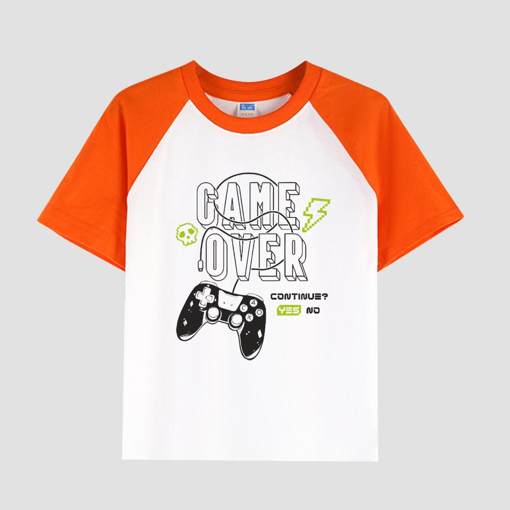 Детская футболка с принтом, спущенным плечом, круглым вырезом, хлопковая ткань, повседневный стильный топ с коротким рукавом для мальчиков на лето