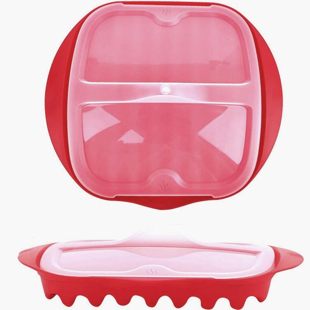 Red Microwave Bacon Pan Wave Anti-stick Design Microwave Bacon Cooker  Breakfast