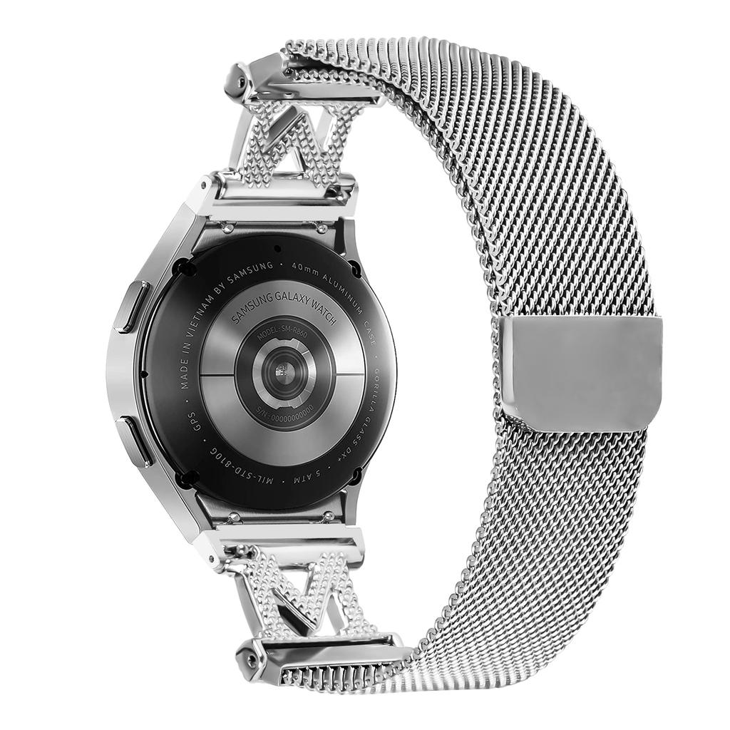 Металлический ремешок с коннектором для Samsung Galaxy Watch 5 Pro/5/5 Active/4/4 Active/4 Classic M-типа миланский серебристый ремешок для часов с украшением из стразов