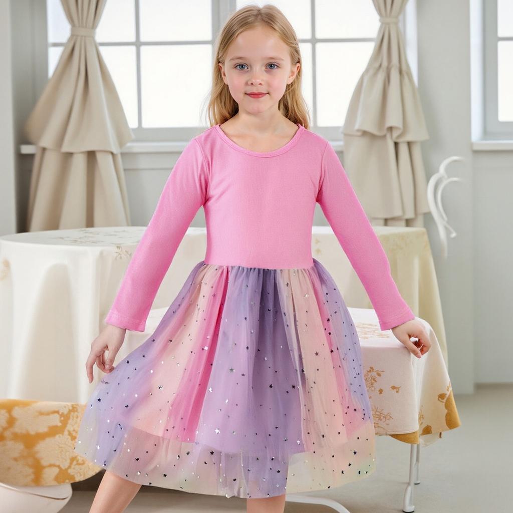 Платье с длинным рукавом для девочек - Тюлевое вечернее платье