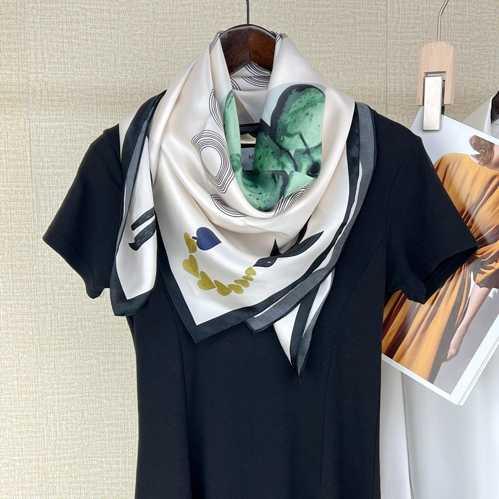 Silk Satin 90 Square Scarf Spring And Autumn Versatile Sunscreen Scarf 100 Mulberry Silk Silk Scarf Chinese Style Ladies