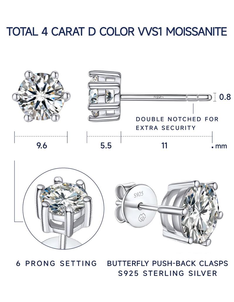 MomentWish Серьги с муассанитом 1 карат Серьги Гипоаллергенные серьги D Color VVS1 Серьги с имитацией бриллианта 5 мм Серьги, женские женские женские