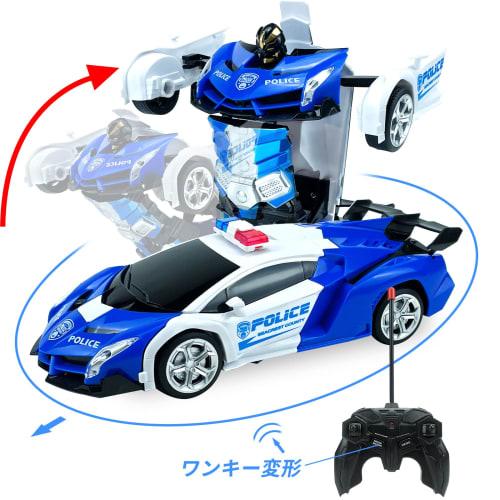 1/18 Scale Transforming RC Car, Robot Toy, Police Car, Stunt Car, Multifunctional, Transforms Into a Robot, LED, 360-Degree Rotation, Remote Control,