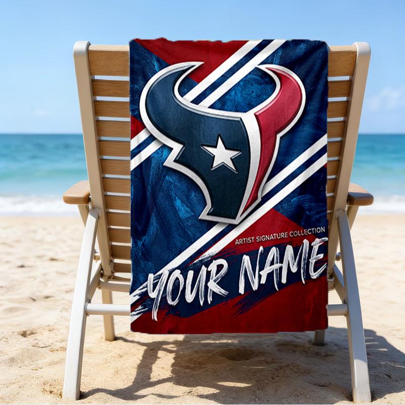 Custom Name Beach Towel basketball Texans Logo Beach Towel, Soft Microfiber, Gift for Her/Him, Birthday, for Pool, Beach, Travel, Fan gifts
