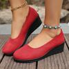 Fashion Women's Large Size Round Toe Shallow Mouth Suede Slip Soft Sole Anti-Landslide Heel Single Shoes Spring and Autumn Cloth Shoes