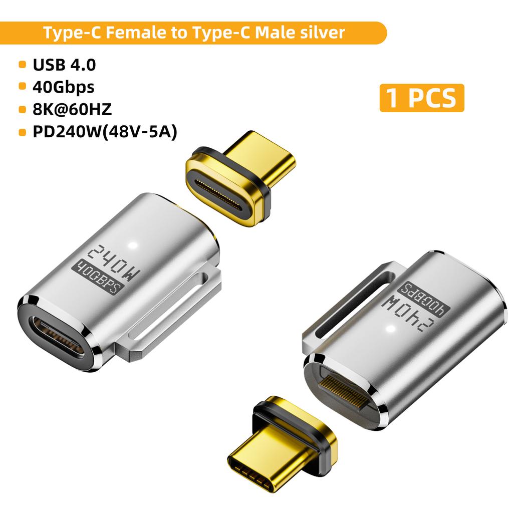 Магнитный USB-адаптер USB4.0 Thunderbolt 3/4 с USB-C на USB-C, 240 Вт, 40 Гбит/с, быстрая зарядка, магнитная зарядка, кабель-конвертер, адаптер 8K@60Hz