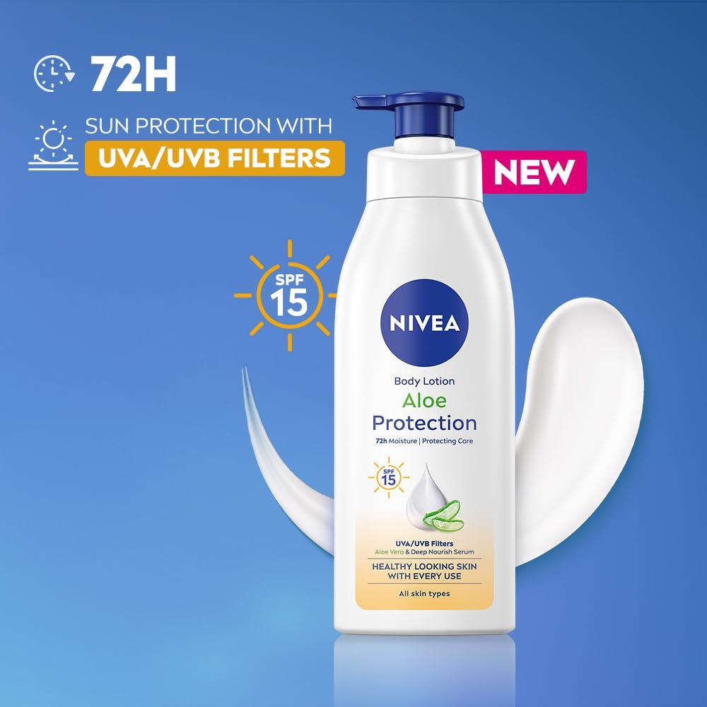 Nivea Лосьон для тела «Защита с алоэ» 400 мл | Фильтры UVA UVB | Увлажнение на 72 часа | Экстракты алоэ вера | Сыворотка Dep Moisture