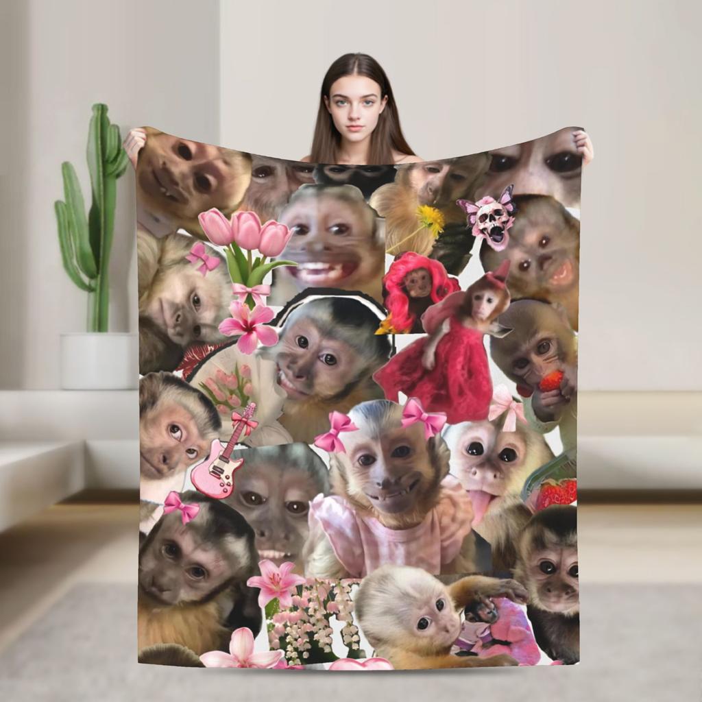 Funny Monkey Cartoon Accessories Fashion Blanket Warm Cozy Fluffy Throw Fashion Blankets for Bed es Multi-size Throws And Fashion Blankets