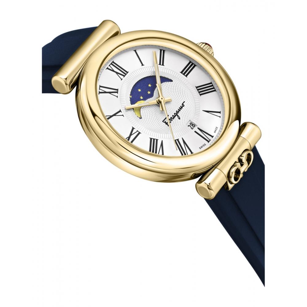 Salvatore Ferragamo Ferragamo Ora Moonphase Strap Watch Blue Gold Silver