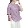 Короткий круглый для свободного прилегания [zuevichn] Женская футболка, рукав, рубашка на пуговицах, топ, горловина, трикотаж, тонкий, дышащий, для поездок, (фиолетовый, XL)