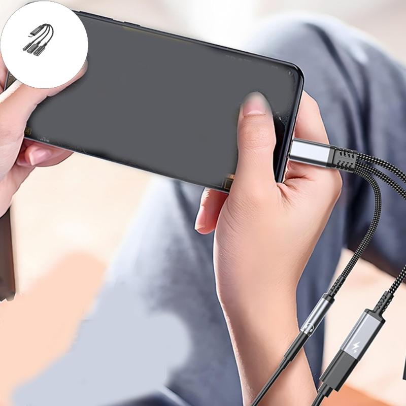 Многофункциональный USB C-адаптер-кабель для наушников 3,5 мм и зарядки. Поддерживает наушники 3,5 мм, передачу данных OTG, зарядку PD60W