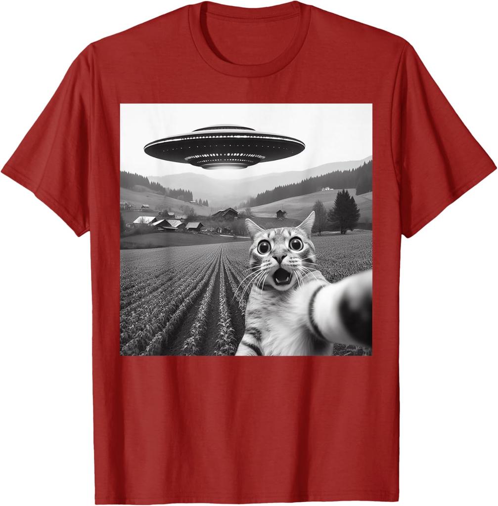 Cat Selfie With Alien UFO Funny Cat Gifts For Unisex T-Shirt