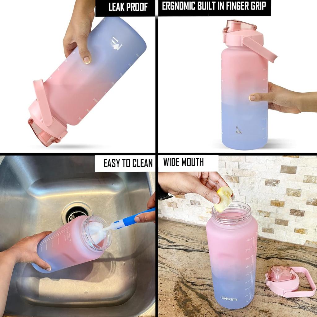 64 OZ/Half Gallon Water Bottle Jug, Motivational Time Marker Straw with Brush Leakproof BPA Reusable, Drink Enough Water Daily for Fitness, Gym