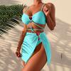 Women'S 3 Piece Bikini Set Lace Up Swimsuit With Sarongs Cover Ups Beach Skirt Women'S Swimsuit Bikini Woman 2024 Trend Push Up
