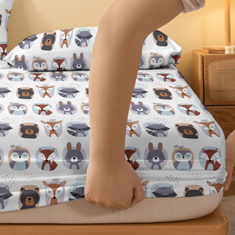 1 Simple Modern Animal Printed Matte Fitted Sheet, Bedroom Printed Bed Cover, Bedding (Excluding Pillowcases)