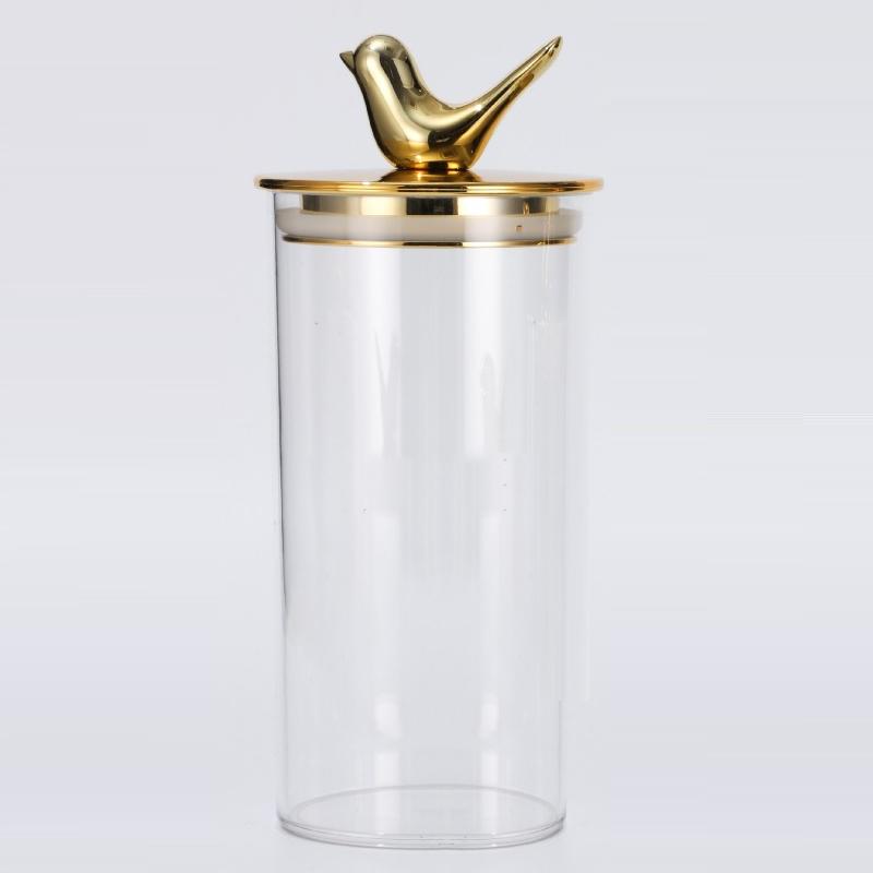 Прозрачная стеклянная банка для хранения сухих продуктов с крышкой в виде золотой птицы, герметичная банка для домашнего хозяйства, влагостойкая коробка для хранения зерна