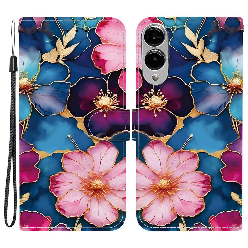 Для Samsung Galaxy S25 Edge Чехол-кошелек с принтом, кожаный чехол-подставка для телефона с ремешком