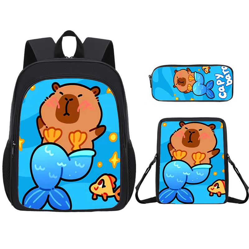 Capybara Educational Backpack Set With Large Capacity And Breathable Back Support