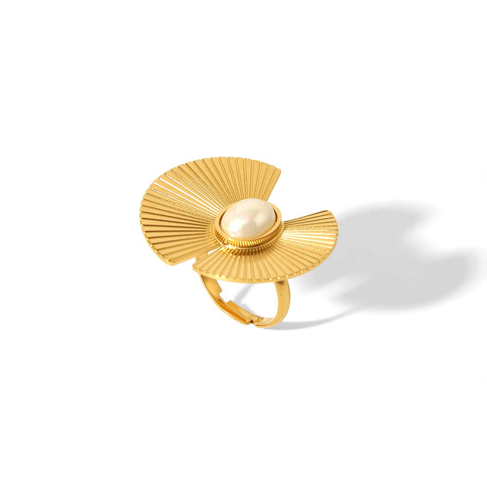 Вдохновленные французским стилем европейские и американские серьги-пусеты в форме веера из титановой стали с покрытием из 18-каратного золота для женщин