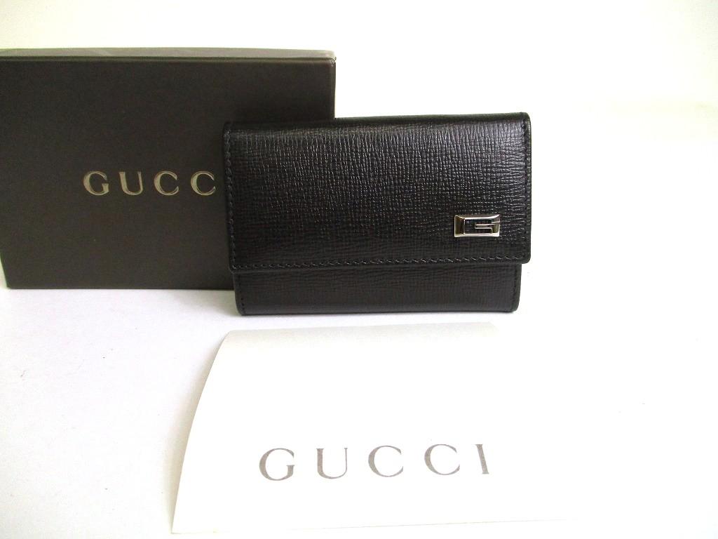 Authentic GUCCI Metal G Black Leather 6 Pics Key Chain #a905 Refurbished