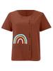 Women's Fashion Rainbow Black Letters Print Casual Cotton Linen Short Sleeve Round Neck T-shirt Shirt Leisure Loose Summer Blouse Tops