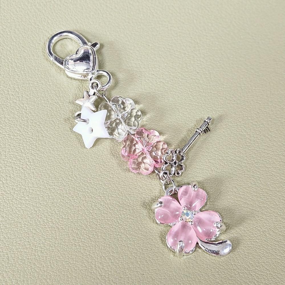 Четырехлистная цепочка для телефона с бусинами, красочный брелок, подвеска в виде листьев клевера, подвесное украшение