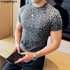 Летние мужские футболки с коротким рукавом и леопардовым принтом, облегающие повседневные футболки, топы