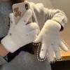 Cute Star Plush Gloves for Women Winter Sweet Girl Cold Proof and Warm Five Finger Wool Student Cycling White Gloves