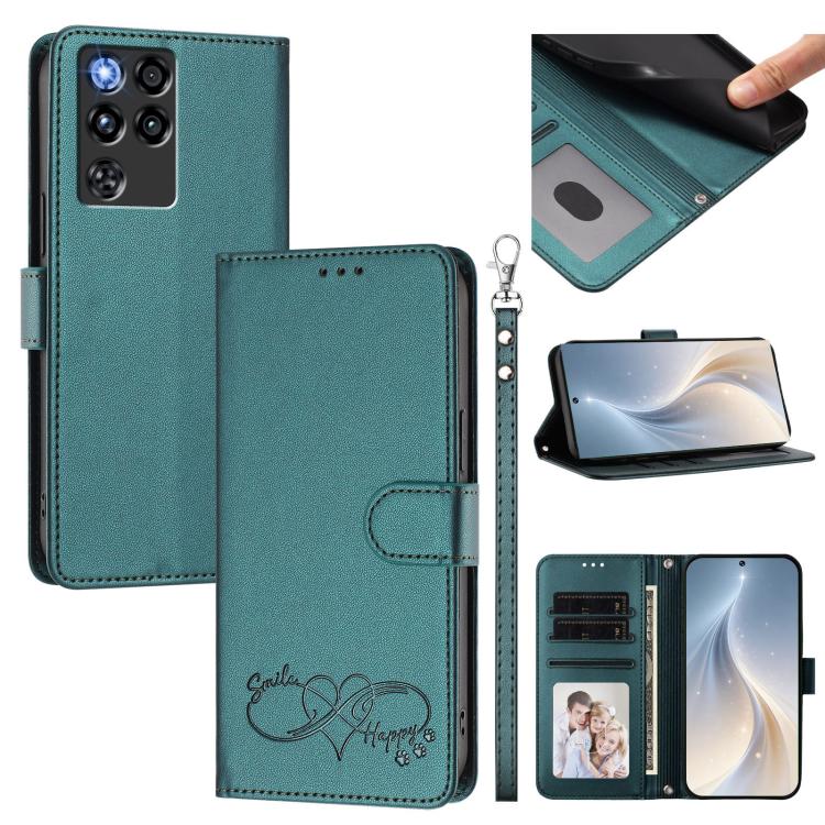 Happy Heart Pattern Magnetic Closure Vegan Leather Phone Case With Wrist Strap For ZTE Blade A56 4G