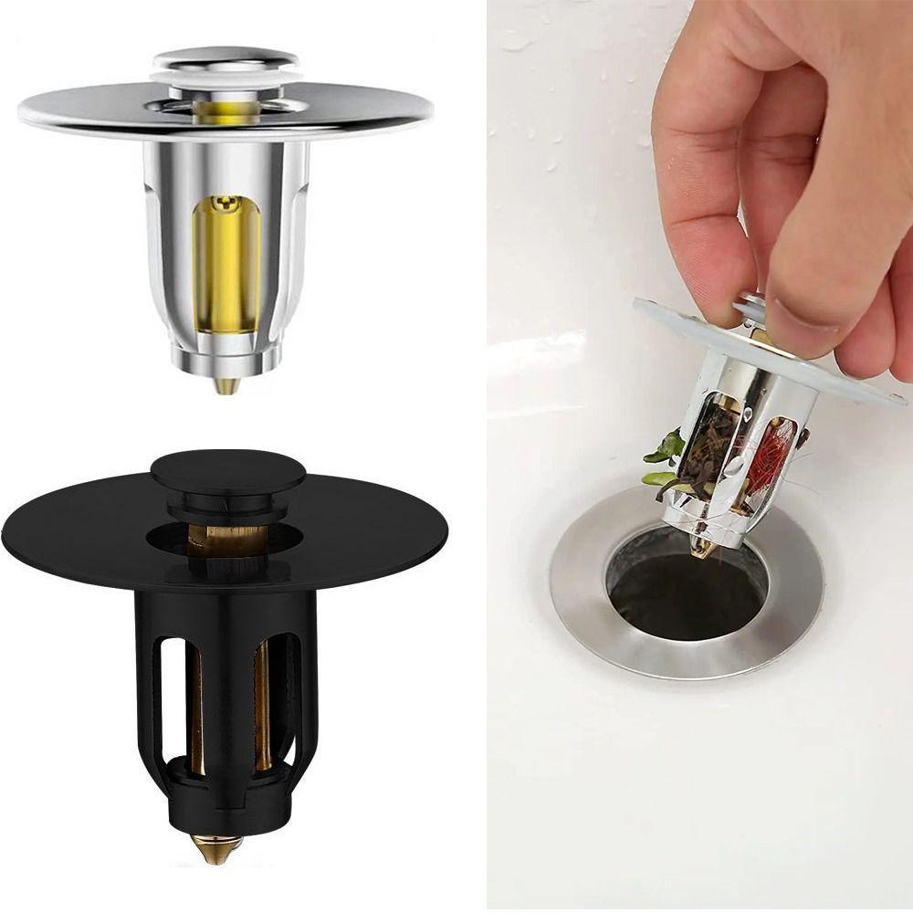 Hair Catcher Wash Basin Bounce Drain Filter With Anti-clogging Basket Sink Pop-Up Drain Plug