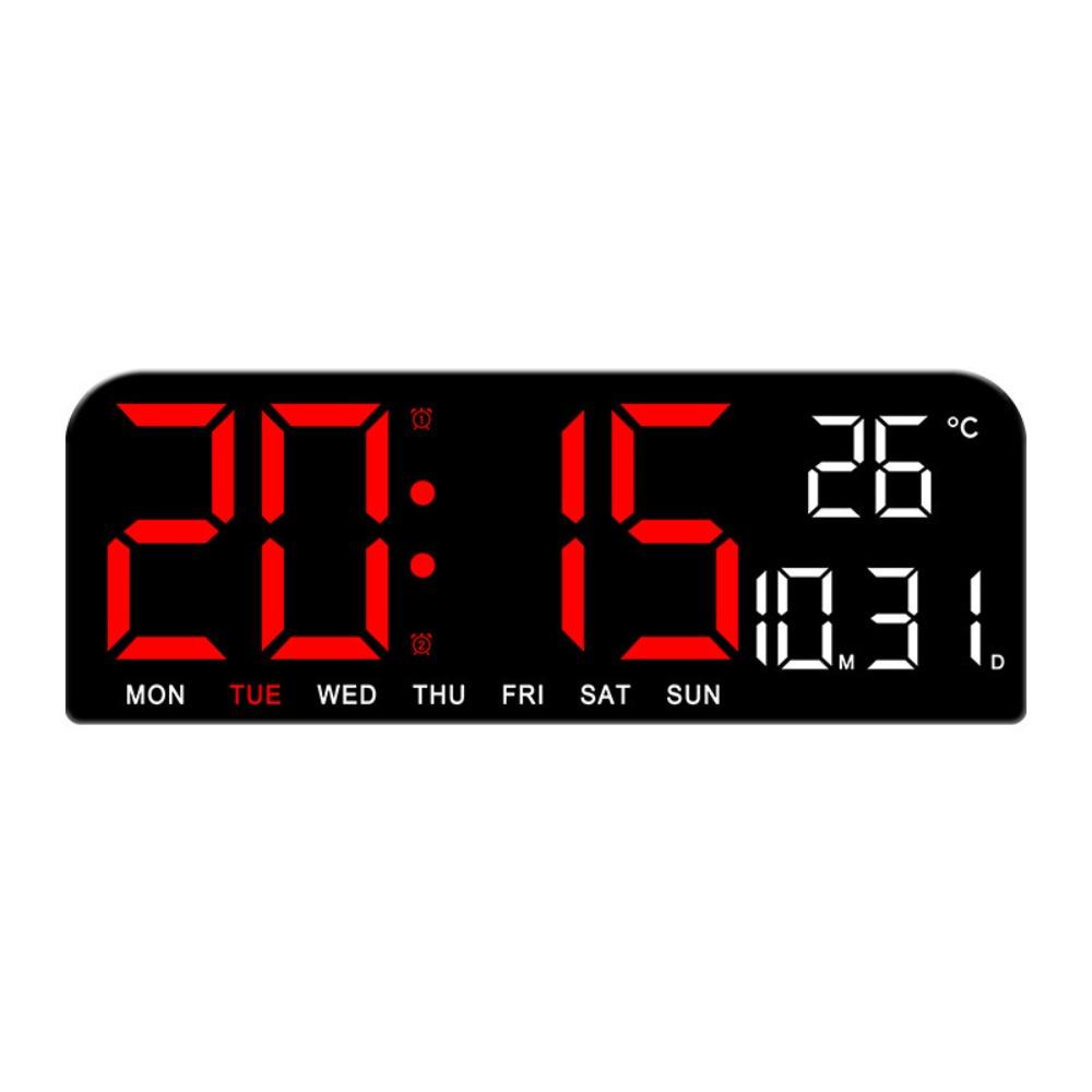 Brightness Adjustment LED Digital Wall Clock 12/24H Format Date Week Large Digital Clock Auto-Dimmer Temperature Display