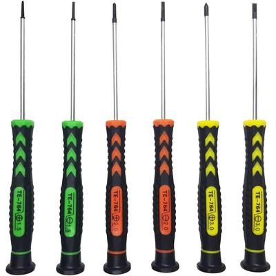 Набор из 6 магнитных плоских и крестовых отверток с нескользящими ручками разных размеров.