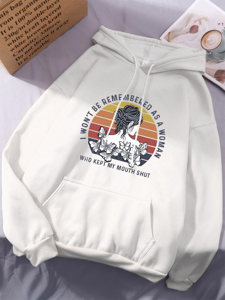 Я не буду запомнена как женщина Толстовка с принтом Женская Повседневная Толстовка с карманом Зимняя Флисовая Теплая Одежда Базовые Спортивная Женская Одежда