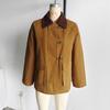 Womens Vintage Flight Button Oversized Jacket Fall Casual Turn Down Collar Outerwear