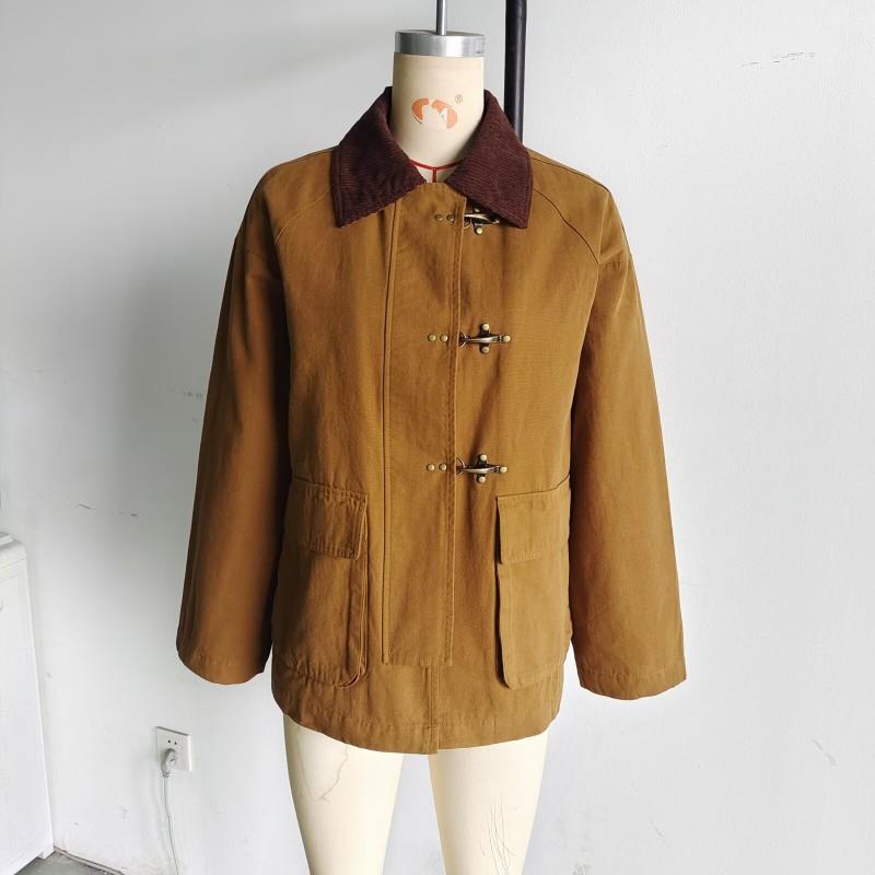 Womens Vintage Flight Button Oversized Jacket Fall Casual Turn Down Collar Outerwear