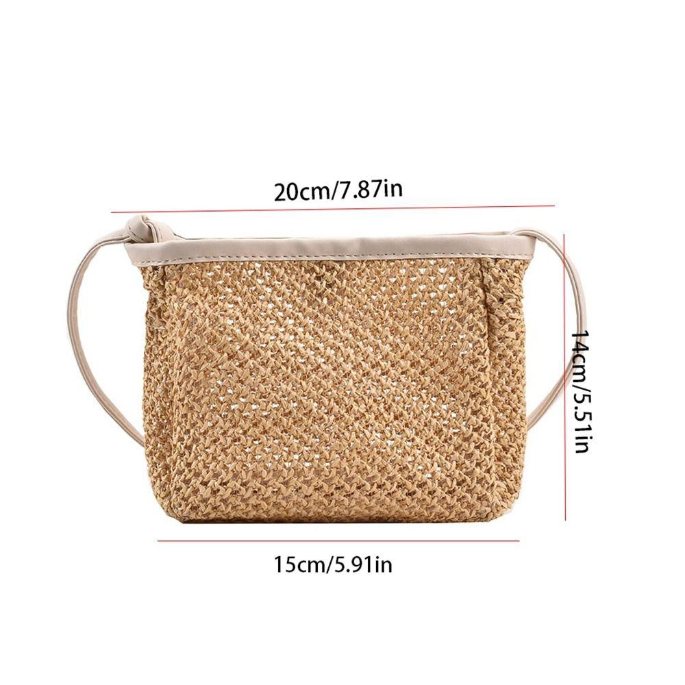 Hollow Out Raffia Bag Pu Leather Weave Straw Crossbody Bag Casual Girls