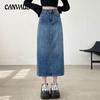 Vintage Denim Half Skirt A-line Half Skirt Women's Mid-Length High Waist Straight Package Hip Denim Skirt