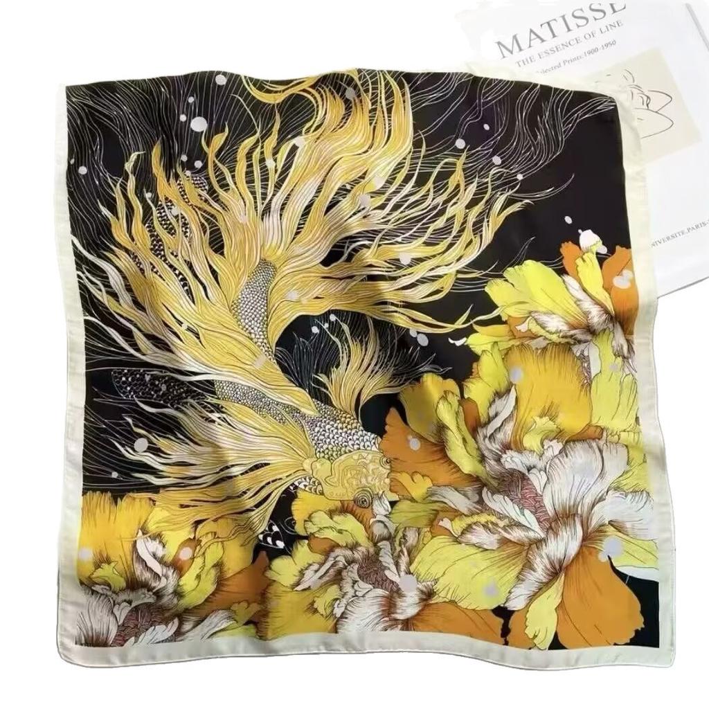 71 silk scarf square scarf high sense, Korean fashion versatile professional imitation silk small scarf retro printing silk