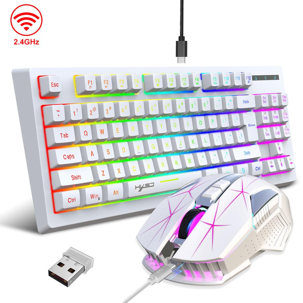 Wireless Keyboard and Mouse Set 2.4G Colourful Backlit Keyboard BT Wireless Office Gaming